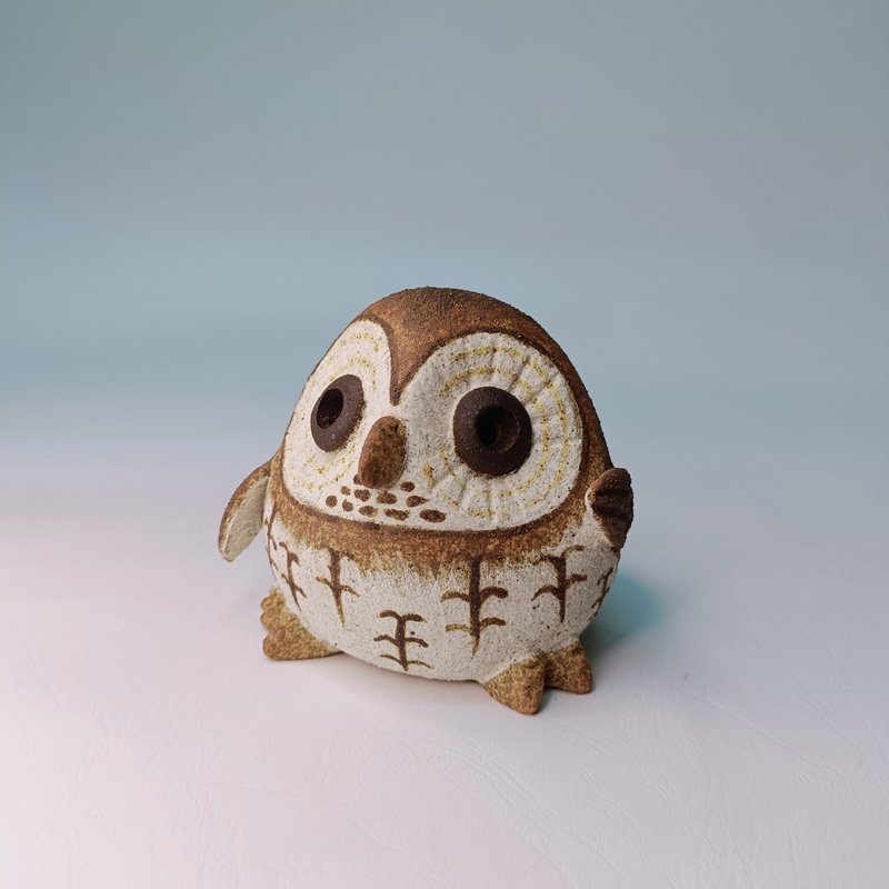 迷你Q版猫头鹰-灰林鸮/陶艺品/原创 - 摆饰 - 陶 