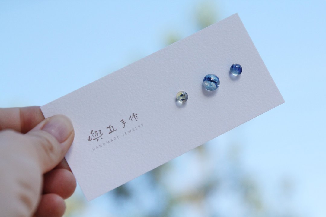窑烧玻璃 耳针/耳环 925纯银针 A02 - 耳环/耳夹 - 银 绿色