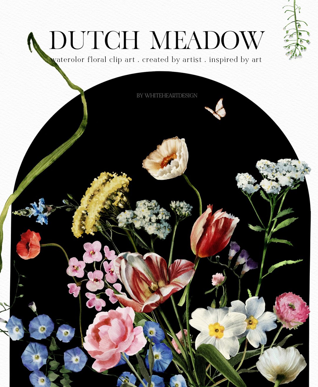 Field Flowers Watercolor Floral Clipart Golden Age Dutch Style Bouquet PNG - 插画/绘画/写字 - 其他金属 