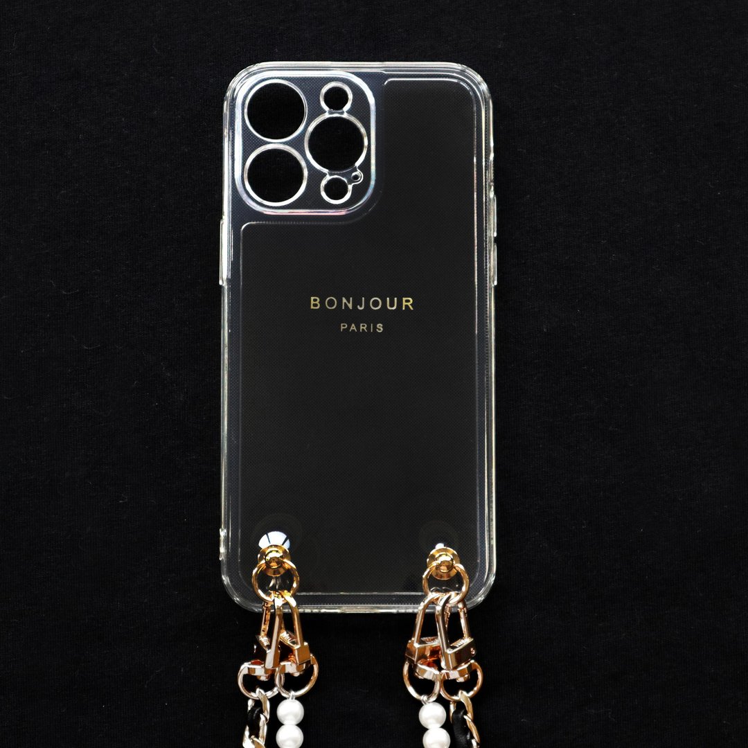 iPhone15/14/13/12 透明BOY小香珍珠金链手机壳 - 手机壳/手机套 - 塑料 透明