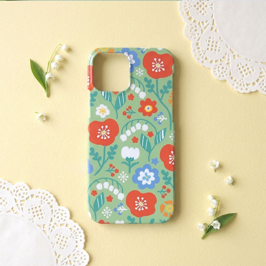【iPhone 硬壳】等待春天般的粉彩花卉・绿色 - 手机壳/手机套 - 塑料 多色