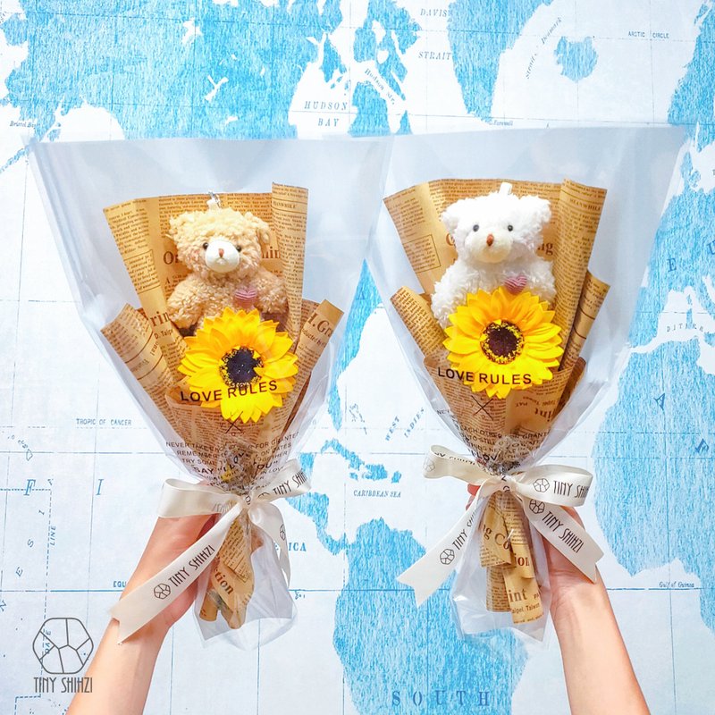 向日葵小熊花束 小熊毕业花束 香皂花 男女同学 礼物 - 干燥花/捧花 - 植物．花 蓝色