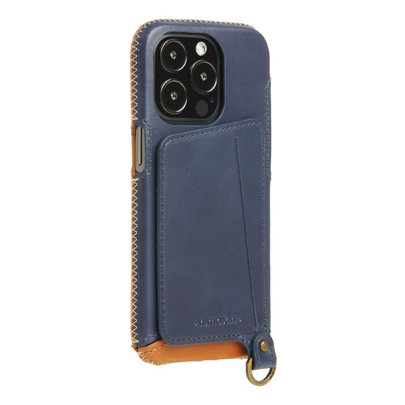 iPhone14 Pro 经典系列附皮革手腕带/全包覆站立支架手机套-海军 - 手机壳/手机套 - 真皮 