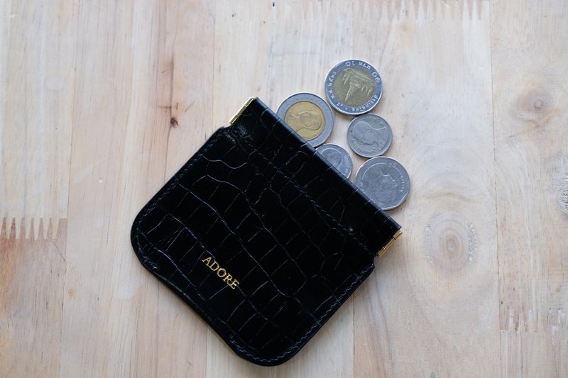 【客製化禮物】【聖誕禮盒】ADORE coin purse(Black Croco emb.) - 零钱包 - 真皮 黑色