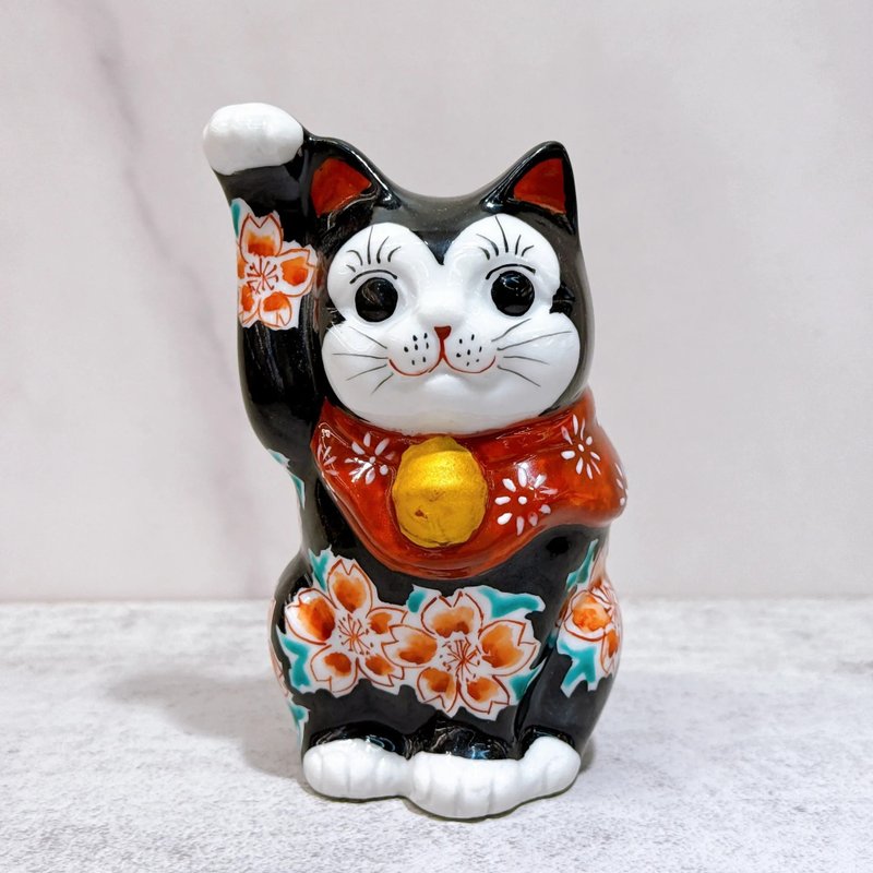 【黑樱招福】日本九谷烧招财猫 | 黑桜 - 摆饰 - 瓷 黑色