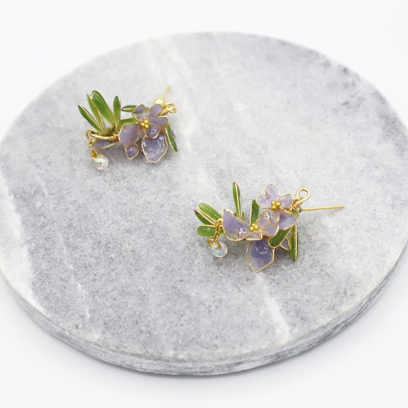 迷迭香耳针 - 耳环/耳夹 - 树脂 紫色