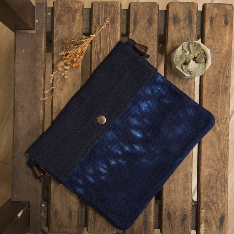 绞染云彩。双面侧背包。天然蓝染 - 侧背包/斜挎包 - 棉．麻 蓝色