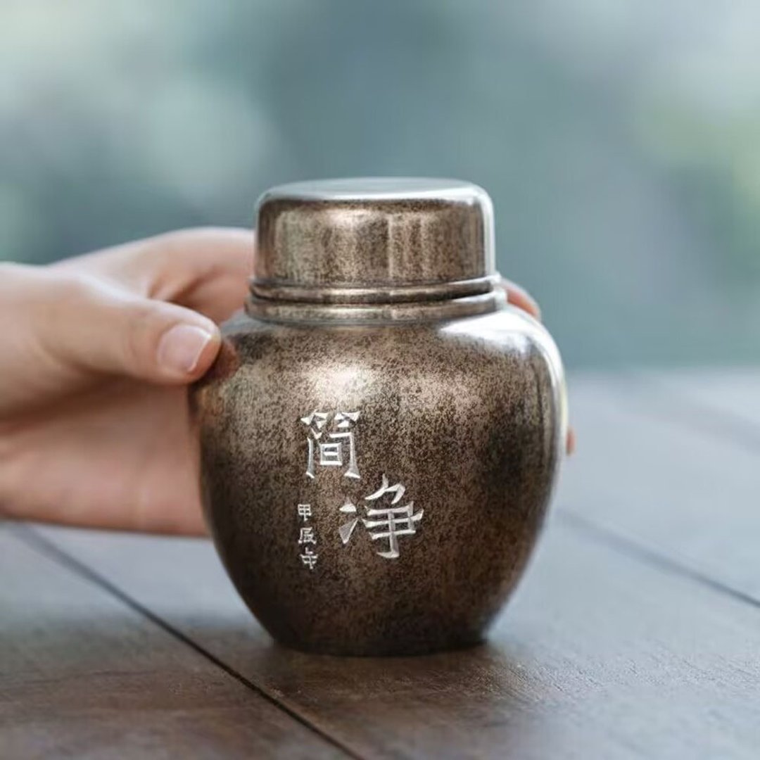 锡罐 简净茶仓 高纯锡小号茶叶罐密封储茶罐复古做旧手工锡器 - 茶具/茶杯 - 其他金属 