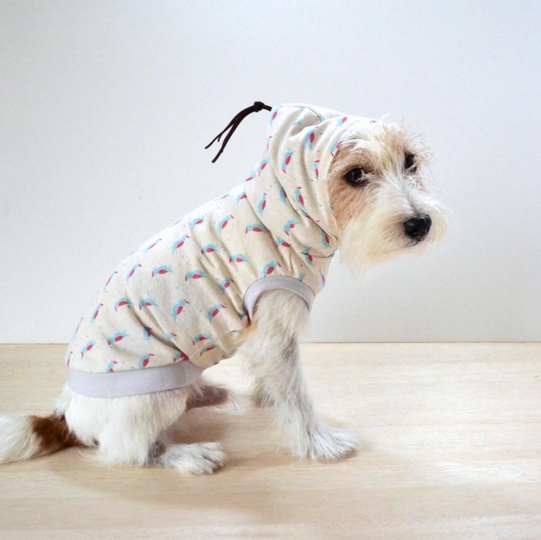Dog Hoodie BOHO chic Parrot - 衣/帽 - 棉．麻 白色