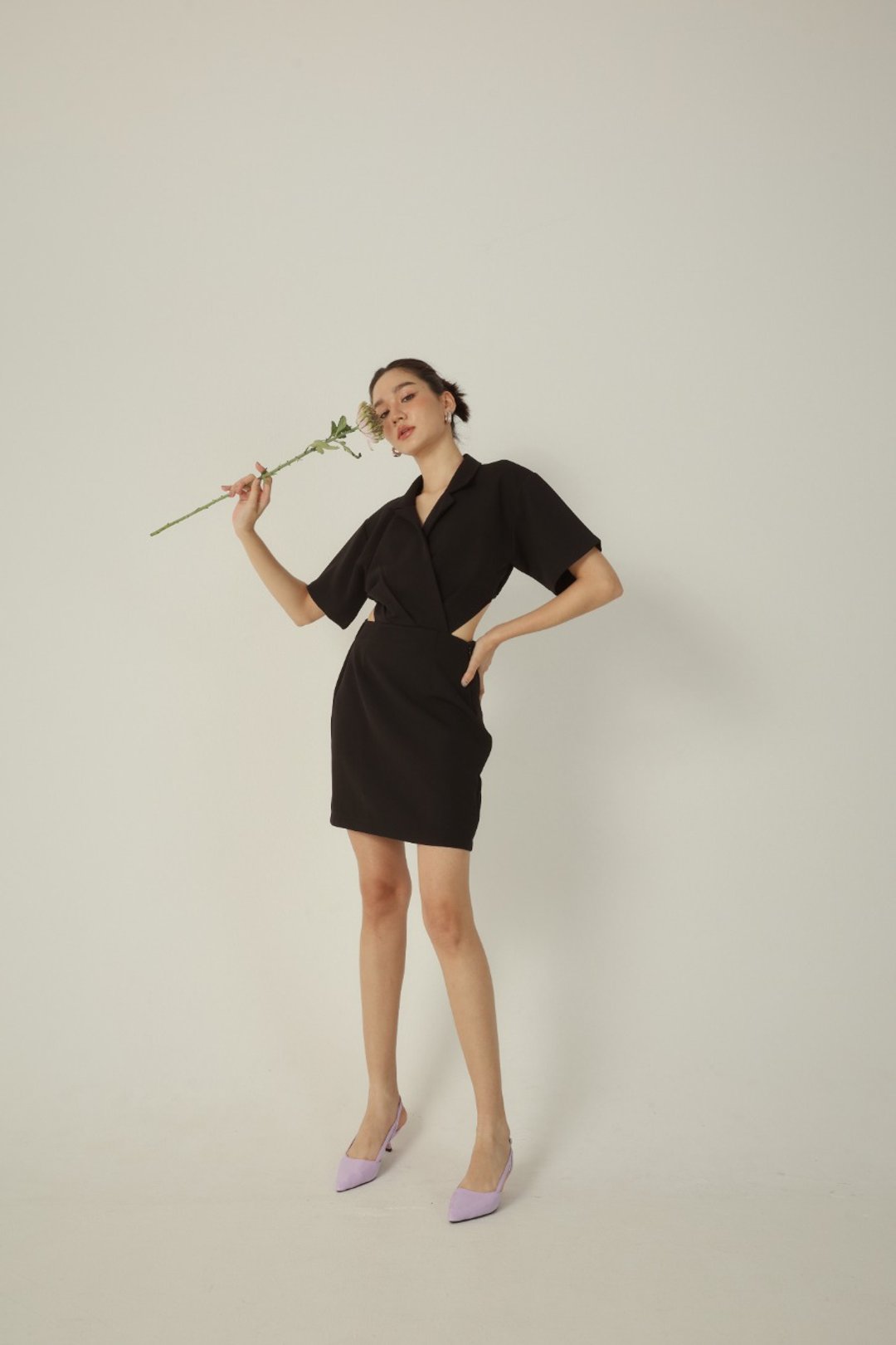 Back cut blazer dress (black) - 洋装/连衣裙 - 棉 黑色