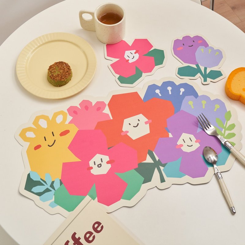 可爱春天花花餐垫 皮革印花  异形餐垫 - 杯垫 - 人造皮革 