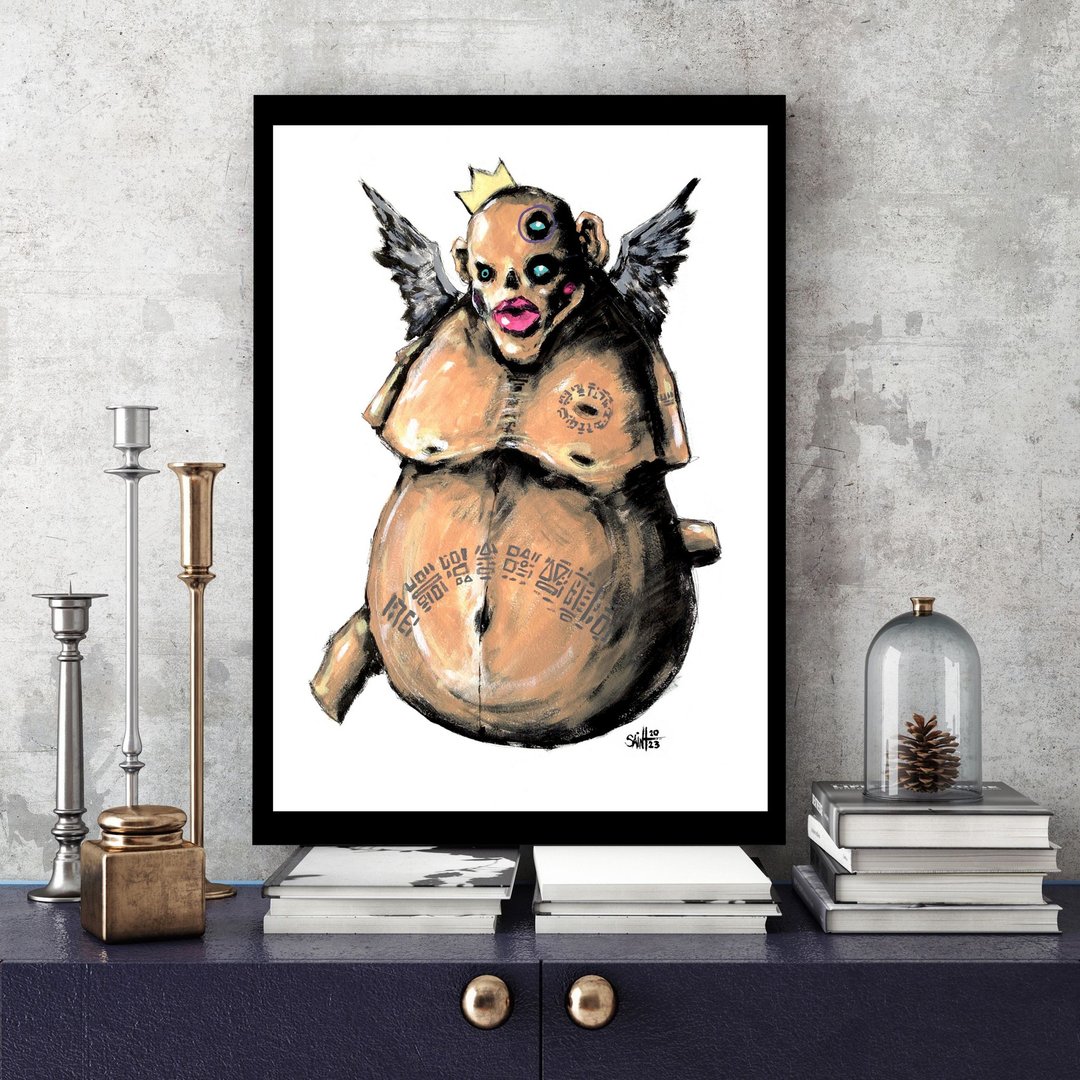 Dark art portrait painting original art. Horror, Creepy. Acrylic, paper - 海报/装饰画/版画 - 纸 多色