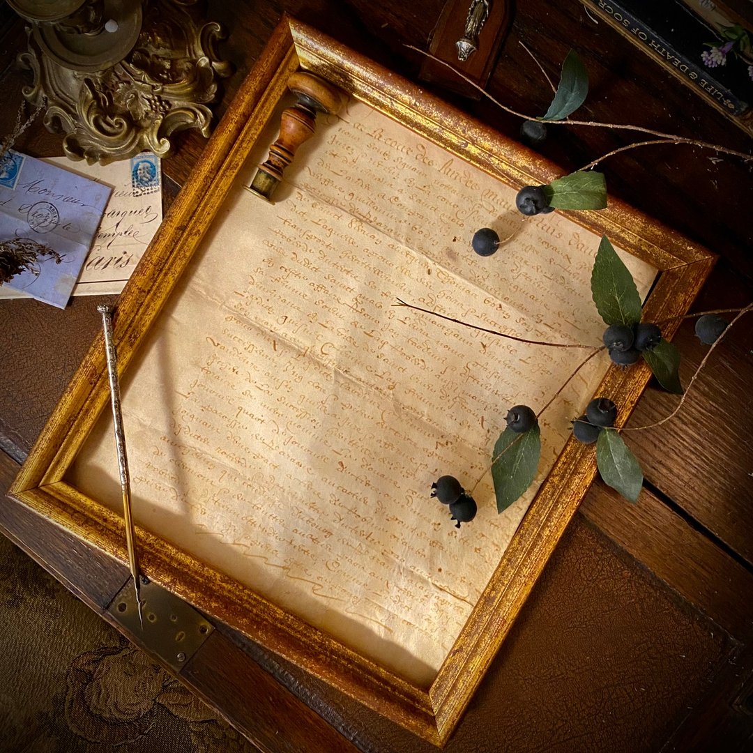 1622年 超过400年 法王路易十三时期法文古董羊皮纸手写古卷ㄧ份 - 其他 - 真皮 卡其色