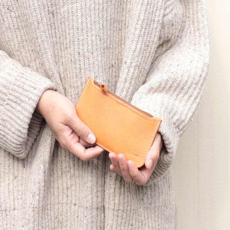 Retro 轻薄拉链钱包∣博斯克梨黄植鞣牛皮革∣多色 - 零钱包 - 真皮 橘色