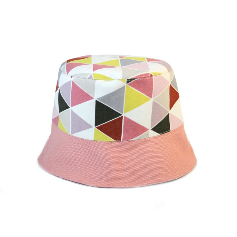 VA.布手作/童装渔夫帽/粉红色几何 - 婴儿帽/发带 - 棉．麻 粉红色