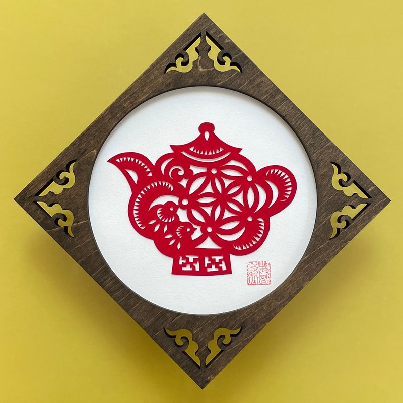 定制化：木框剪纸/茶具图案2 - 海报/装饰画/版画 - 纸 红色
