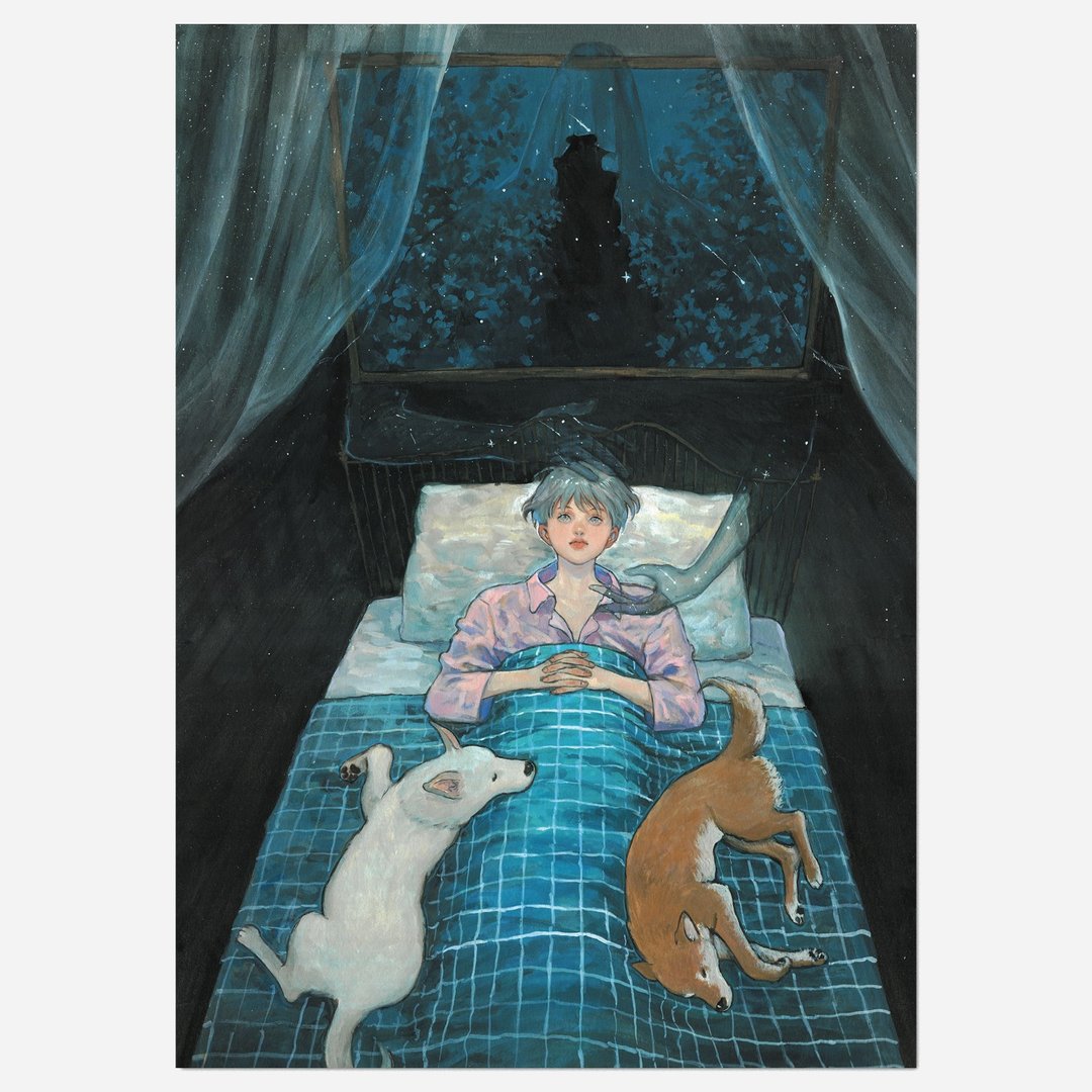 蓝夜的故事|诺玛 |韩国插画艺术海报A4 |水彩 - 海报/装饰画/版画 - 纸 