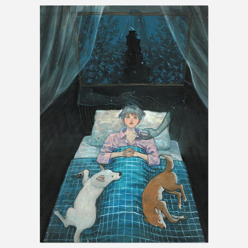蓝夜的故事|诺玛 |韩国插画艺术海报A4 |水彩 - 海报/装饰画/版画 - 纸 