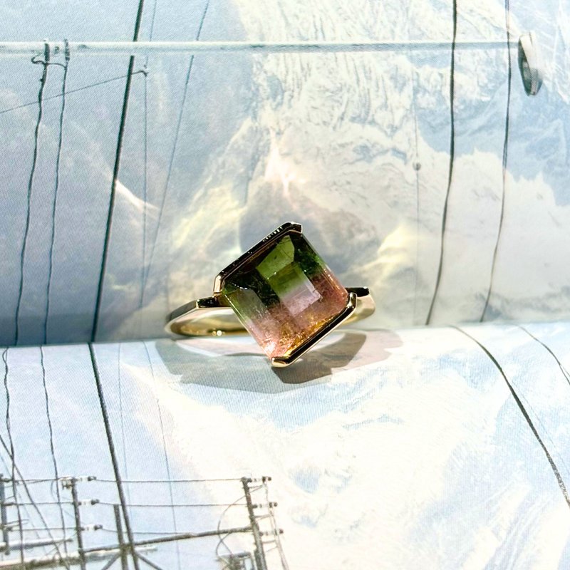 The Flat Corner - 天然西瓜双色碧玺 (4.28ct) 18k黄金戒指 - 戒指 - 贵金属 粉红色