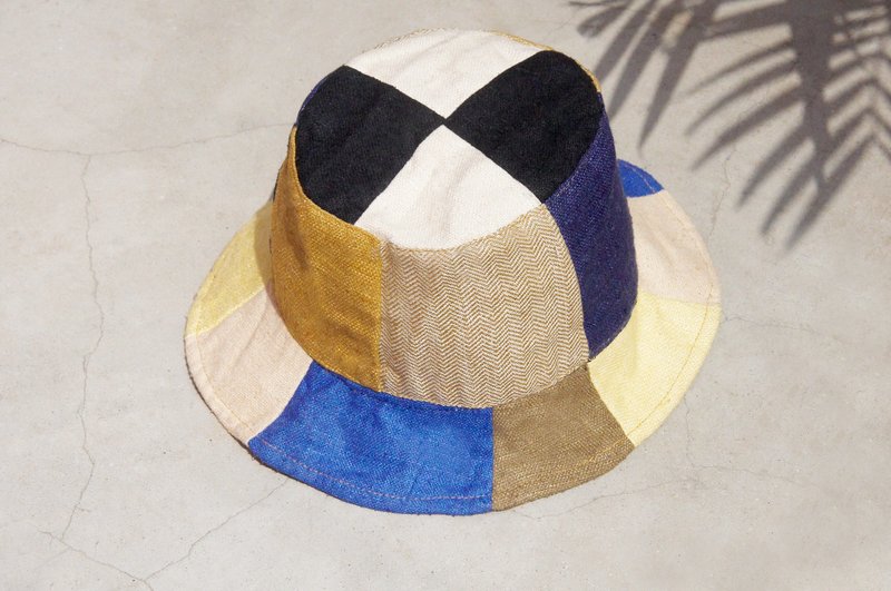 情人节礼物 限量一件 大地森林风拼接手织棉麻帽 / 渔夫帽 / 遮阳帽 / 拼布帽 / 手工帽 - 蓝色清真寺 拼接手工帽 - 帽子 - 棉．麻 多色