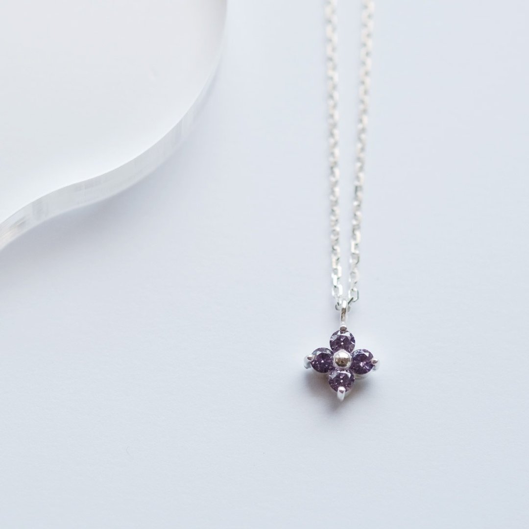 紫水晶 紫罗兰 花朵 项链 银 925 - 项链 - 其他金属 紫色