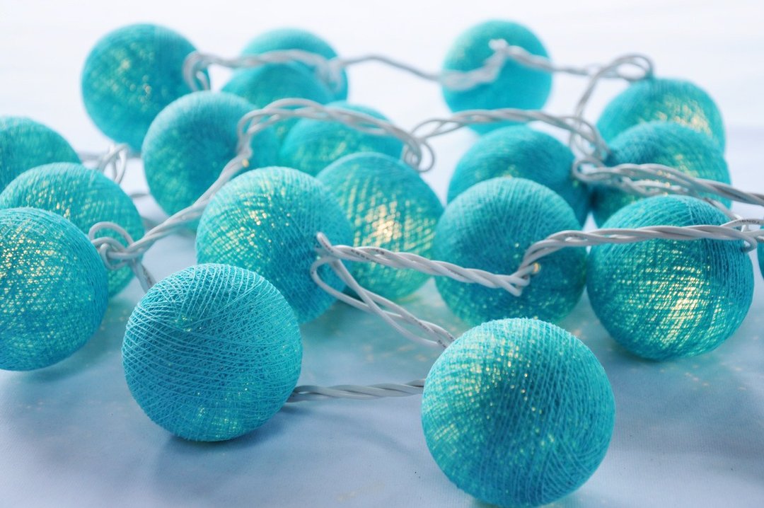 20 Turquoise Tone Cotton Ball String Lights for Home Decoration,Party,Bedroom - 灯具/灯饰 - 棉 