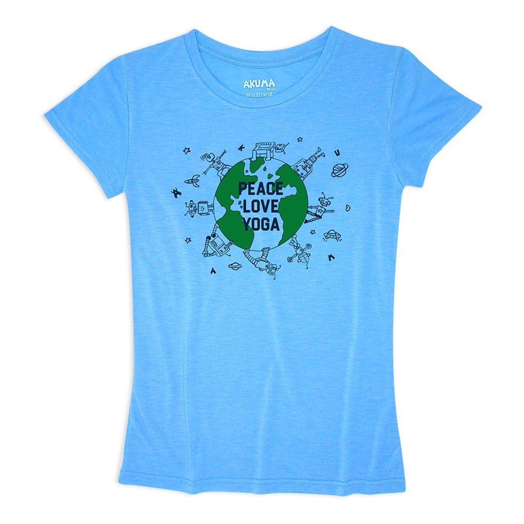 AKUMA YOGA- 女款修腰T-Shirt- PEACE LOVE YOGA - 女装 T 恤 - 其他材质 蓝色
