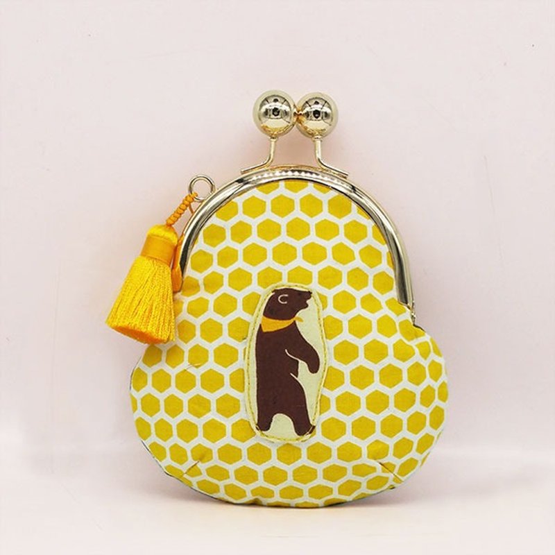 原创口金零钱包钱包灰熊立体双面拼接印花手作流苏【HOPOTOTO】 - 零钱包 - 棉．麻 黄色