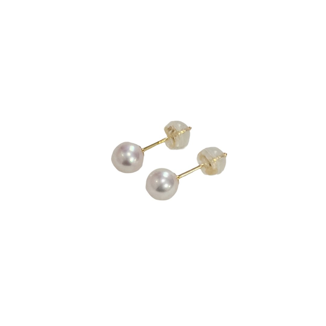 单颗珍珠耳环 5-5.5毫米 婴儿珍珠 白金 K18YG K10YG K10PG 日本 - 耳环/耳夹 - 珍珠 白色