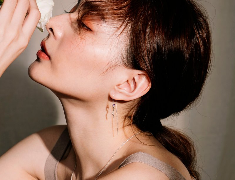 wave 波浪系列 - 神秘紫蓝 耳环  / 银饰 礼物 - 耳环/耳夹 - 其他金属 银色