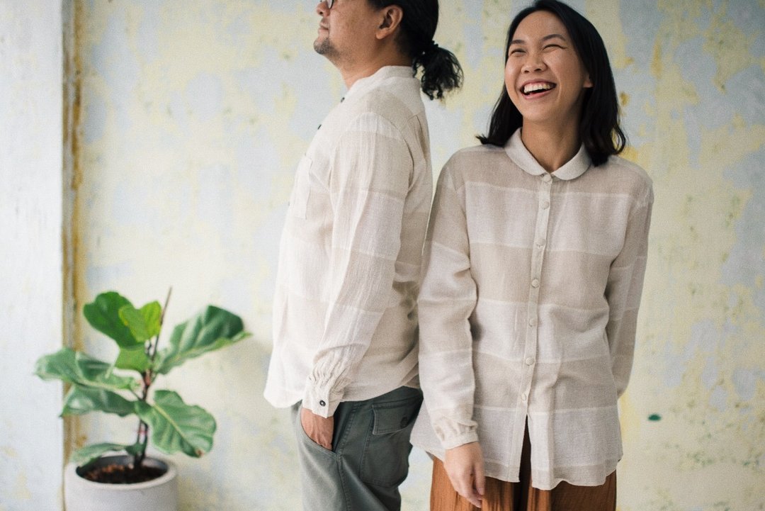 Women Summer Shirt | Banana Collar | Natural Linen - 女装衬衫 - 棉 白色