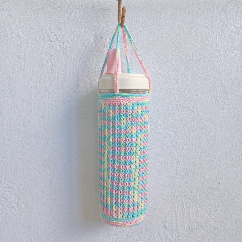 粉彩伸缩直纹皮革底编织杯袋 纯棉 杯套 饮料袋 杯袋 水壶袋 - 随行杯提袋/水壶袋 - 棉．麻 多色