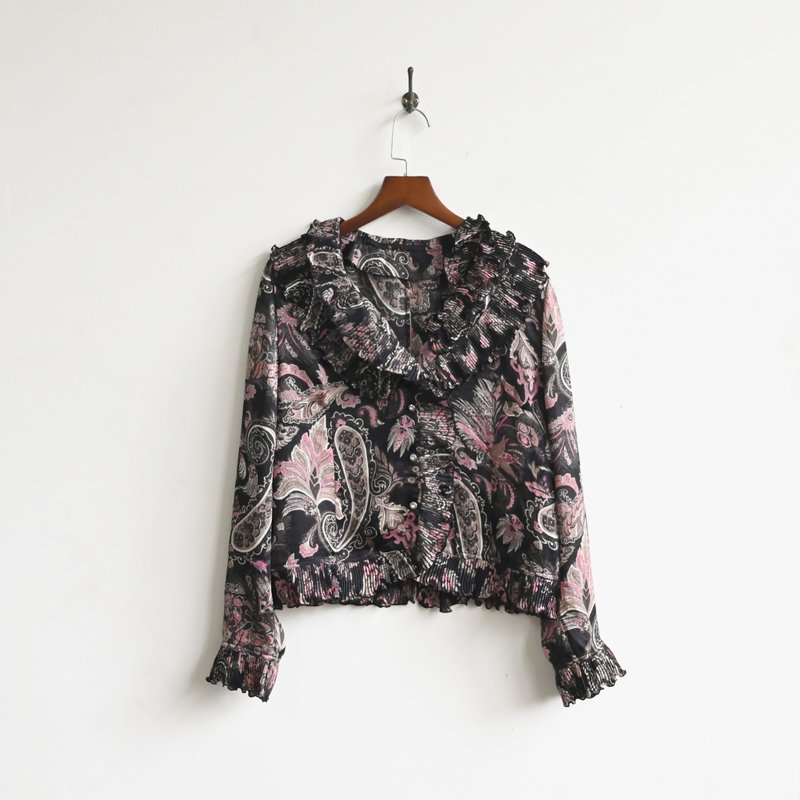 【蛋植物古着】幻羽飞云印花古着衬衫 - 女装衬衫 - 其他人造纤维 