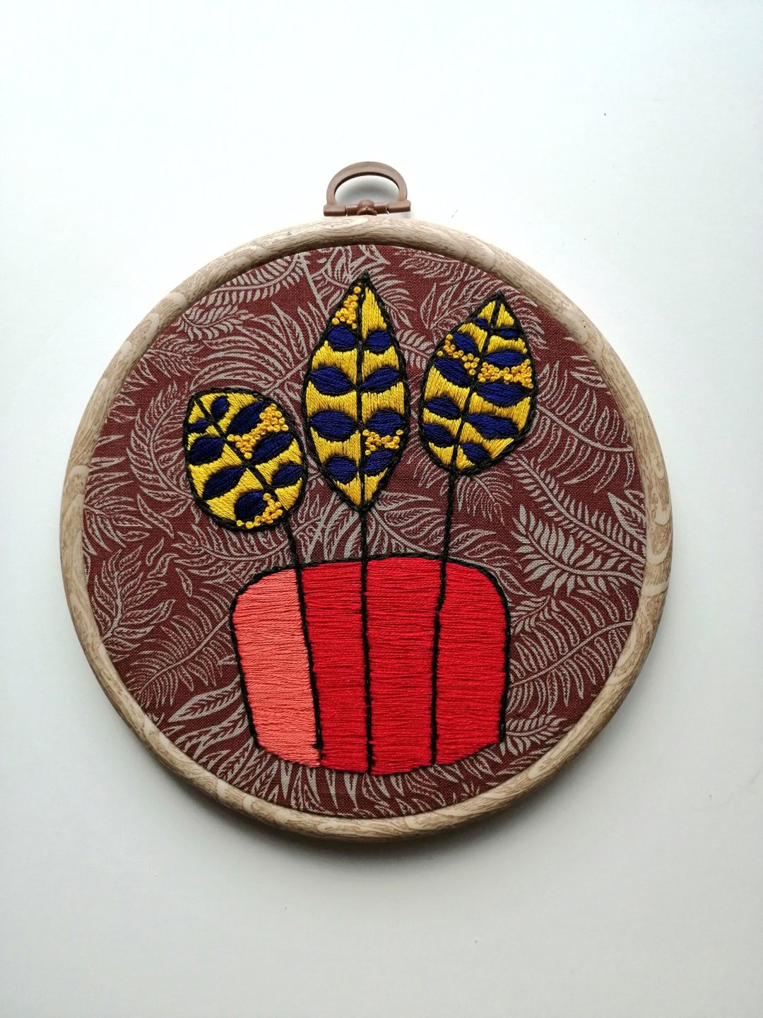 Lupin Flowers, Abstract Textile Art, Embroidery Hoop, Modern Art - 墙贴/壁贴 - 棉 红色