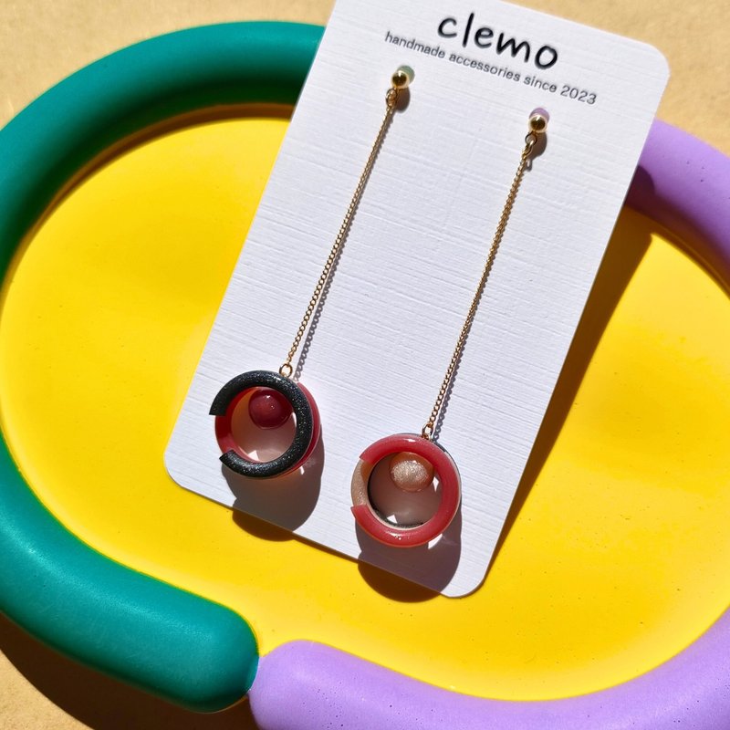 でんでん太鼓 粉灰米色【耳针/耳夹】 - 耳环/耳夹 - 其他材质 卡其色