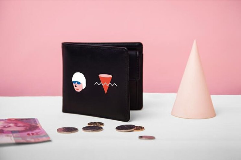 YIZISTORE 印花短钱包 男女多卡位钱夹 零钱包 - 人物几何 - 皮夹/钱包 - 真皮 黑色