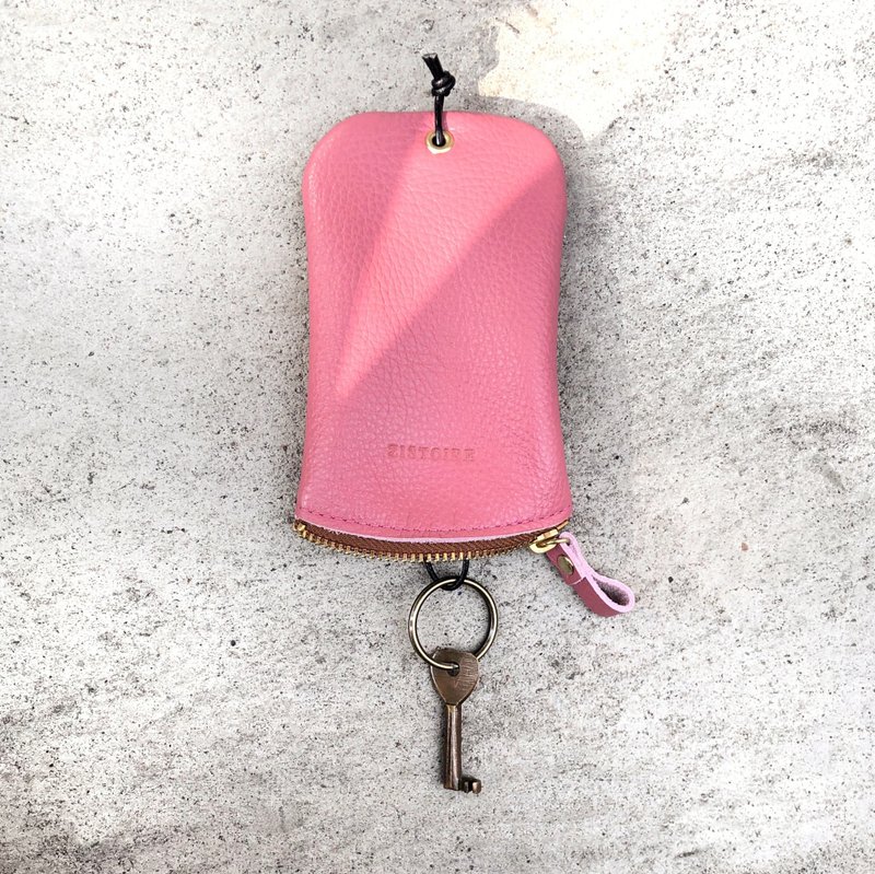 【Keys Sweet Home / 钥匙包】ZiBAG-031/玫瑰粉(咖啡拉链) - 钥匙链/钥匙包 - 真皮 