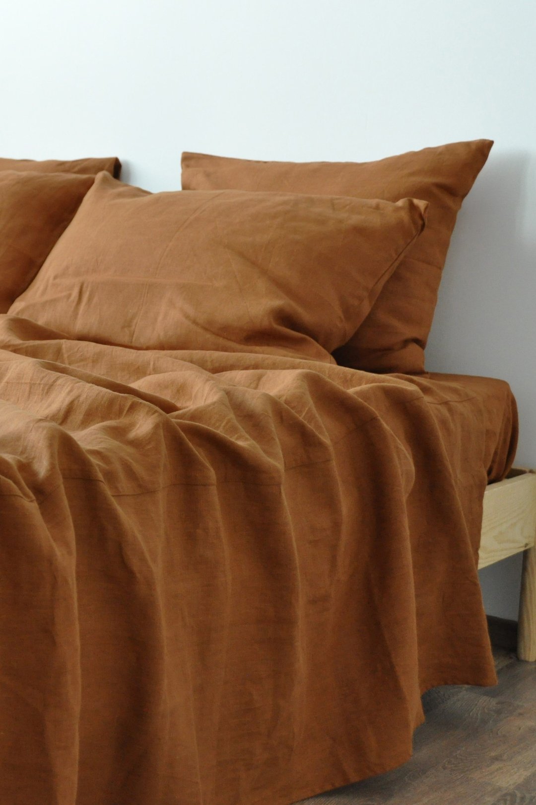 Cinnamon linen sheet set / Flat+fitted sheet+2 pillowcases / Brown bedding - 寝具 - 亚麻 咖啡色
