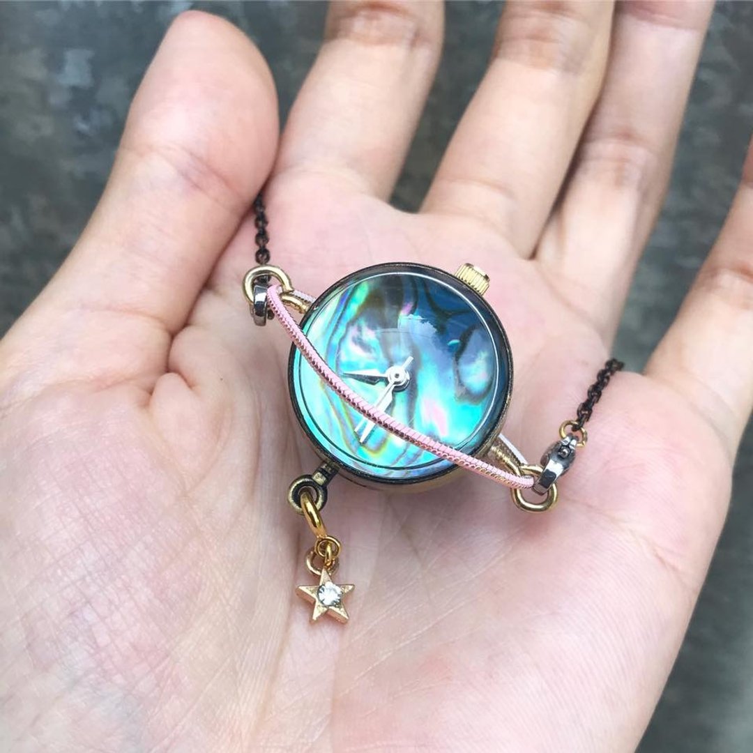 【Lost and find】特别款 天然石 鲍贝 宇宙 星球 陀表 腕表 - 项链 - 宝石 蓝色