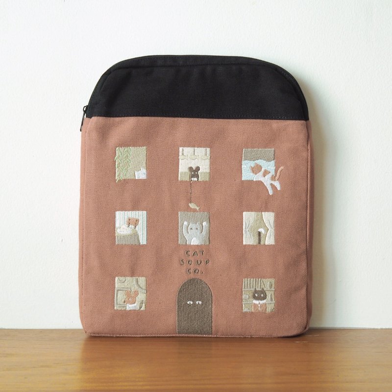 cat soup co ipad 袋 11 英寸 : 砖 - 平板/电脑保护壳 - 棉．麻 咖啡色