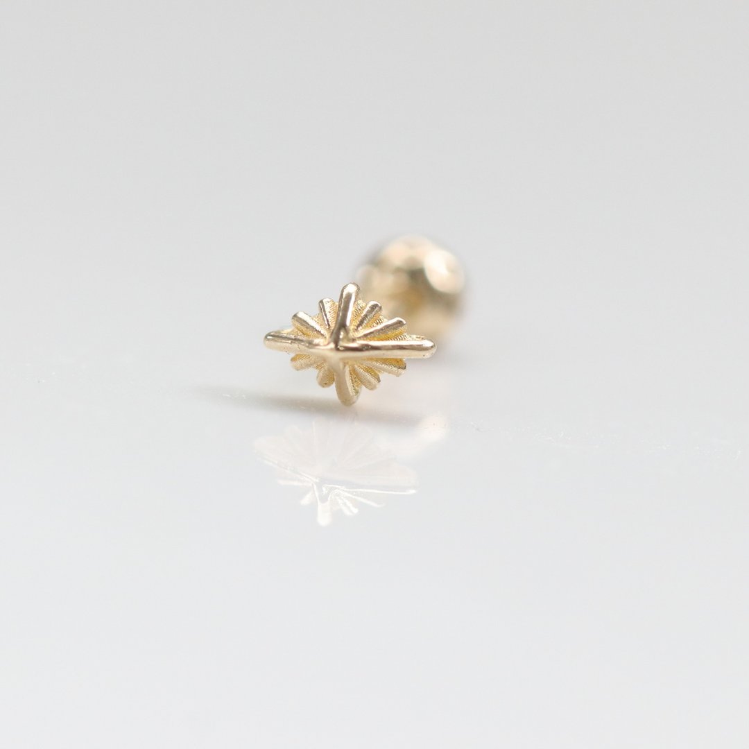14K 立体金菱型锁珠耳环(单个) - 耳环/耳夹 - 贵金属 金色