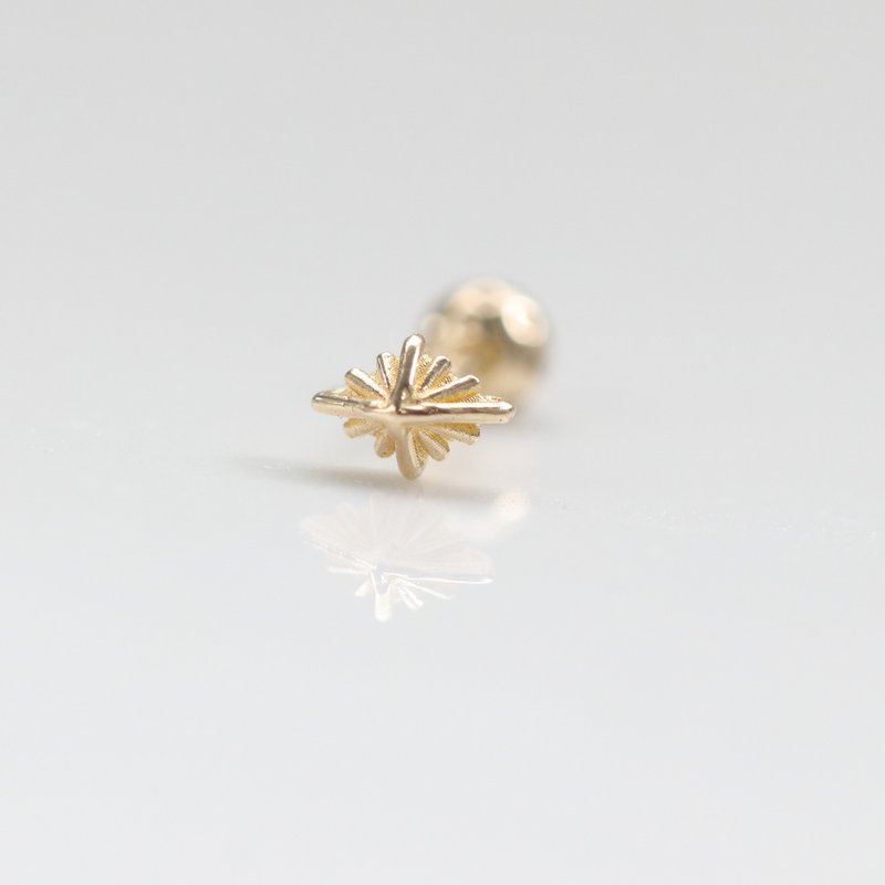 14K 立体金菱型锁珠耳环(单个) - 耳环/耳夹 - 贵金属 金色