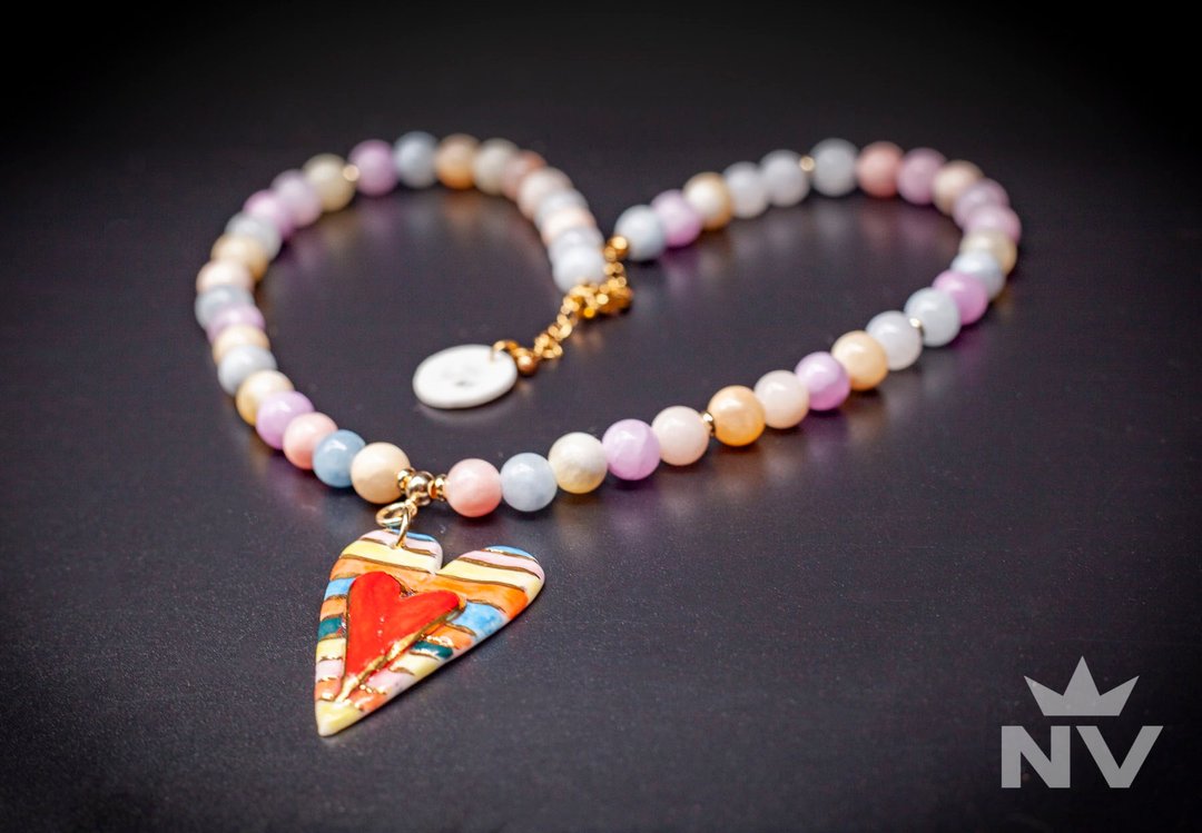 OOAK handmade porcelain necklace with morganite by NV - 项链 - 瓷 