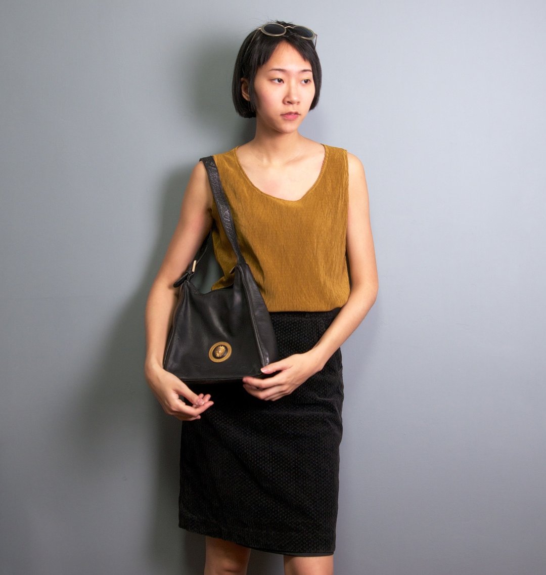 FOAK古着 日本制复古土黄折皱背心 - 女装背心 - 聚酯纤维 金色