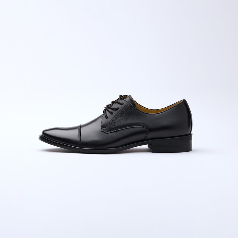 一字横纹绅士皮鞋(S06黑) - 男款皮鞋 - 真皮 黑色