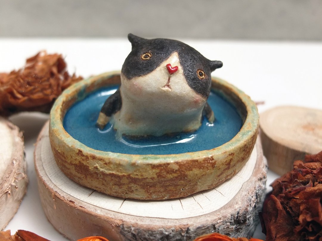 【陶】奔驰猫泡澡想什么呢 - 花瓶/陶器 - 陶 黑色