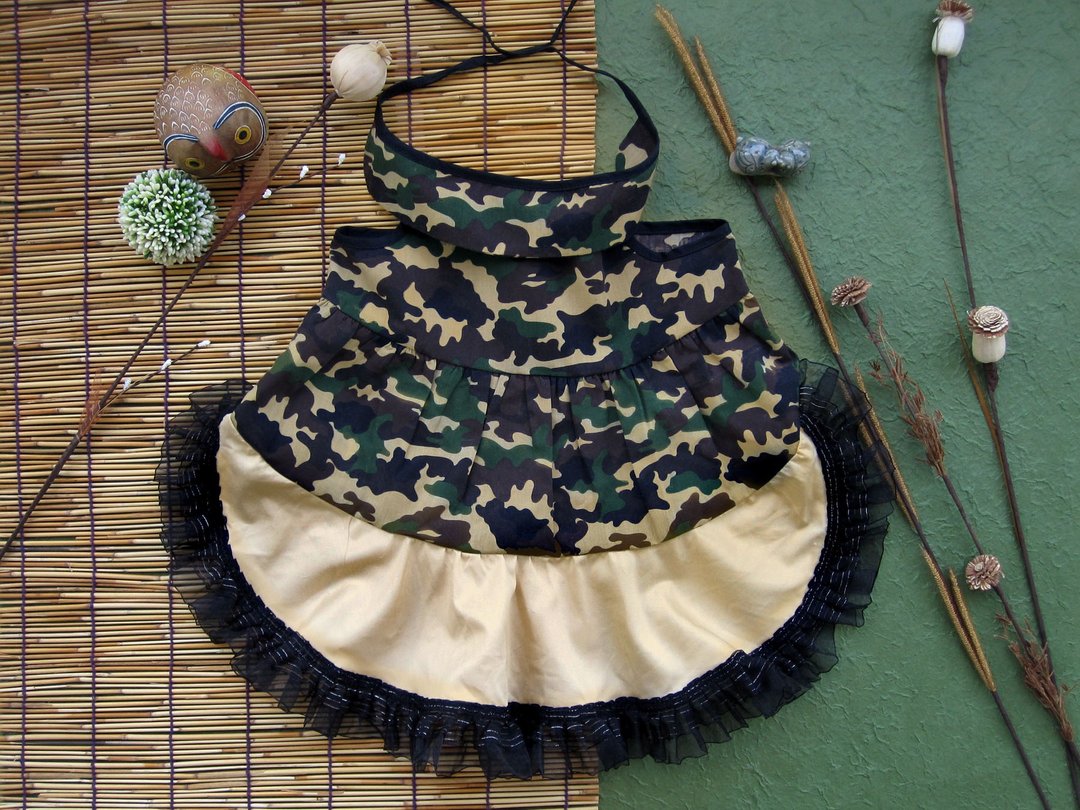 XXL_army costume for dog - 衣/帽 - 棉 咖啡色