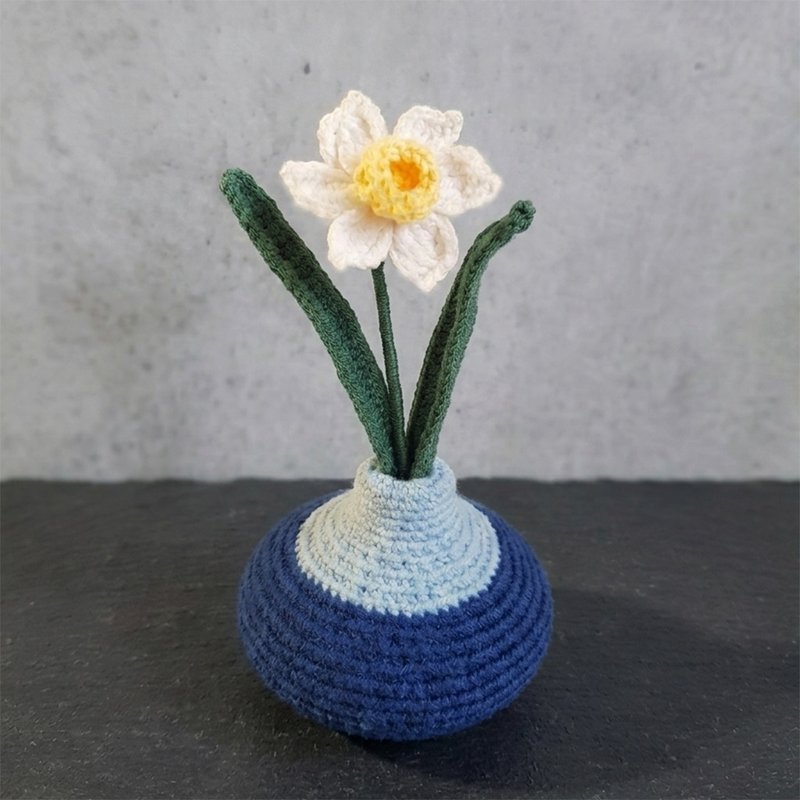 【春天的信差】水仙 | 手作钩织瓶花摆饰 - 干燥花/捧花 - 棉．麻 