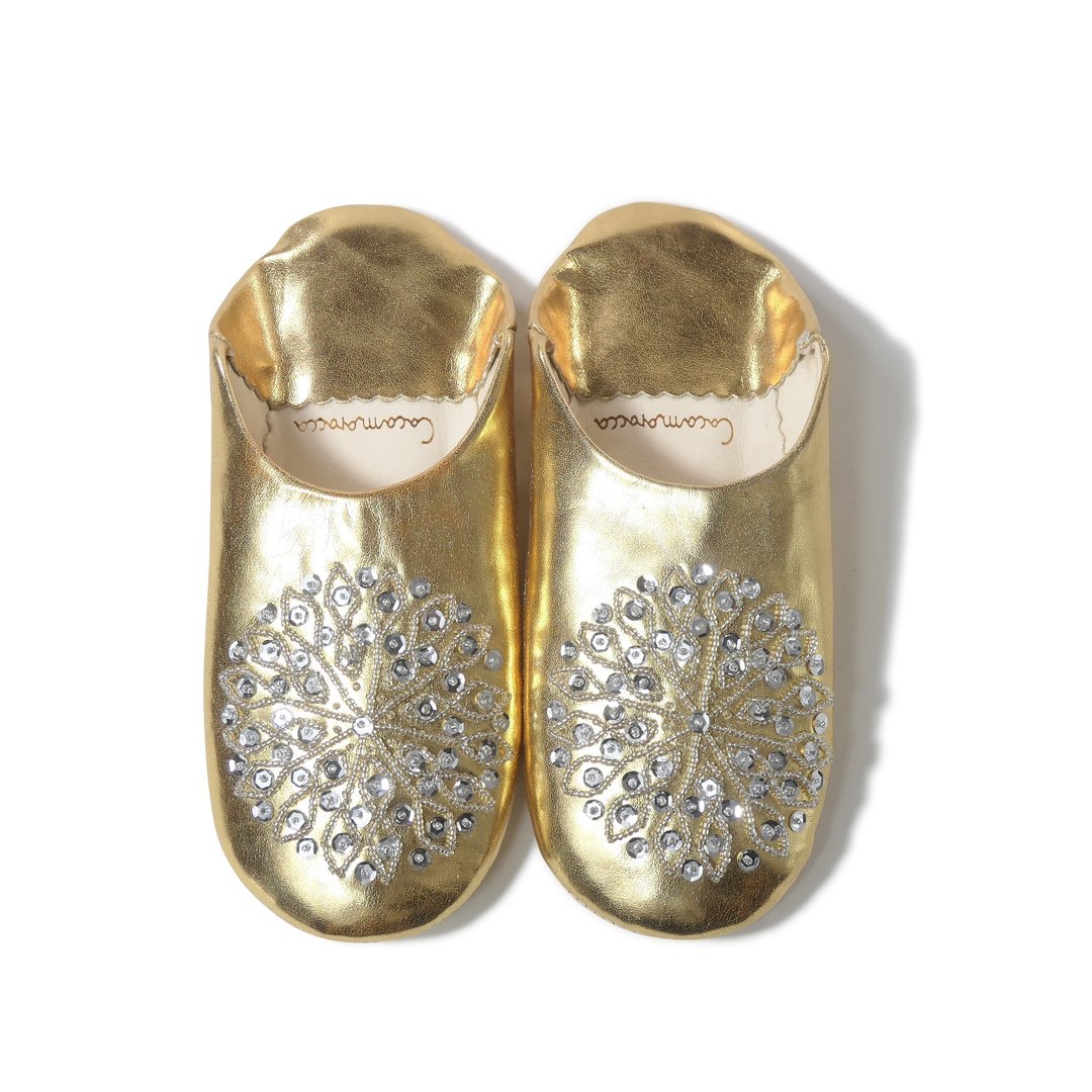 Gold / silver / moroccan Leather babouche Slippers / High quality odourless - 室内拖鞋 - 真皮 金色