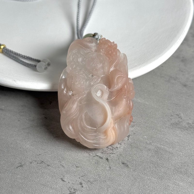 精工玉化阿拉善狐狐吊坠D - 项链 - 玉石 粉红色
